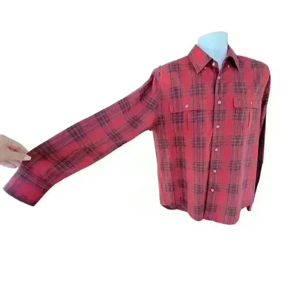 Eddie Bauer Plaid Button Down Shirt Size Medium Red & Black 100% Cotton - Picture 4 of 8